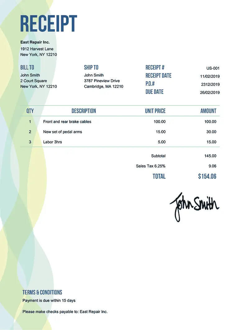 Receipt template us dexter 750px